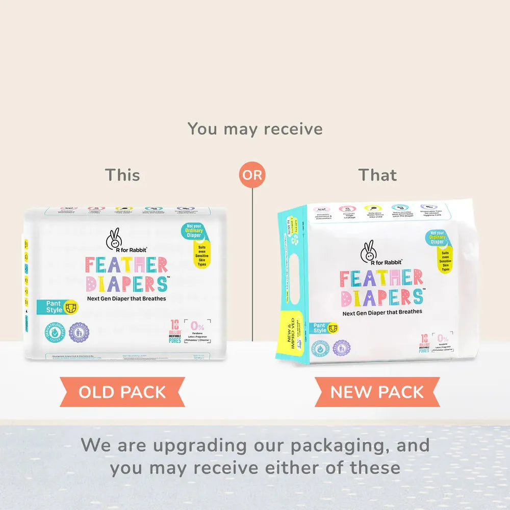 R for Rabbit Feather (M) Next Gen Baby Diapers | Pack of 48 | 7-12 Kgs | Chemical-free, Leak-Proof