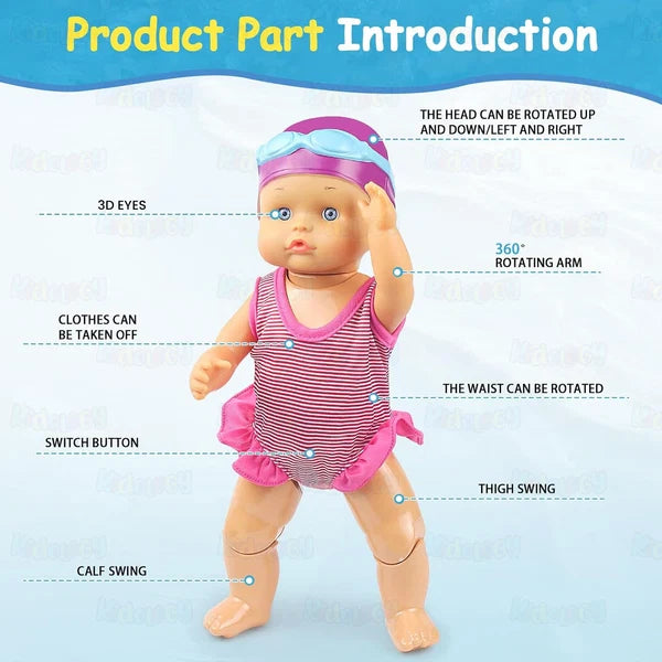 Kidology Electric Waterproof Swimming Doll | Interactive Bath & Water Play Toy for Kids