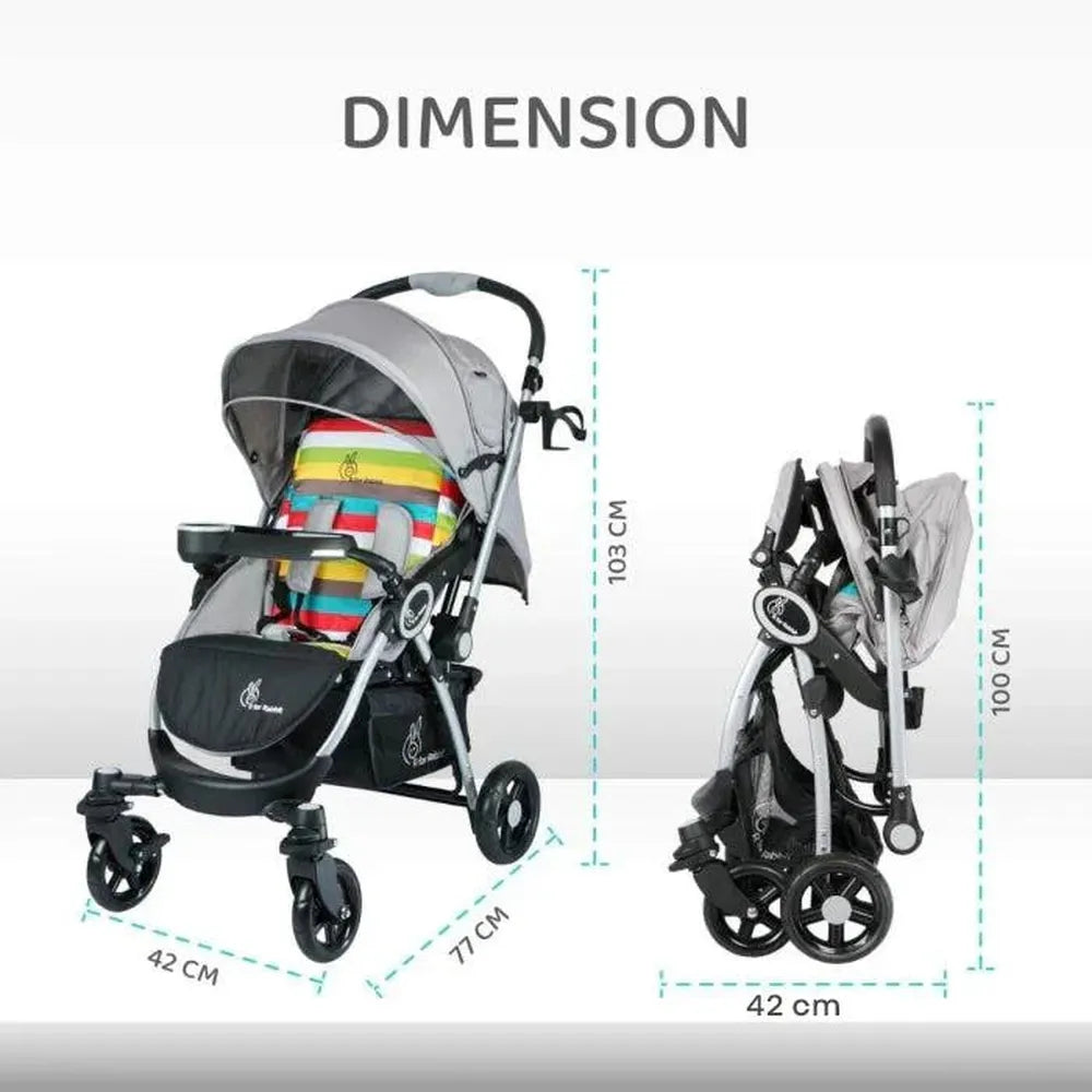 R for Rabbit Chocolate Ride Stroller - Reversible Handle, Multiple Recline Positions, Cup Holder with Meal Tray, 5 Point Safety Harness, Storage Basket