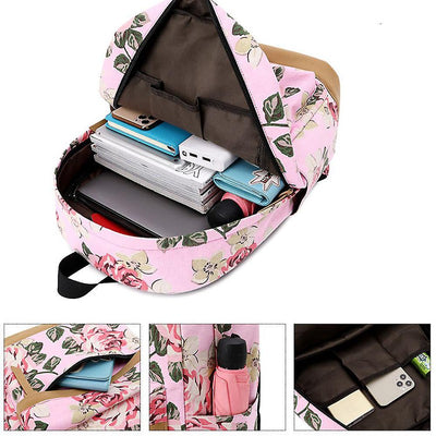 Pink Bloom Matching Backpack with Lunch Bag & Stationery Pouch