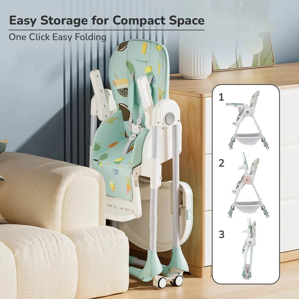 R for Rabbit Marshmallow High Chair - 7 Level Height Adjustment, 3 Recline Modes, Adjustable & Removable Double Meal Tray