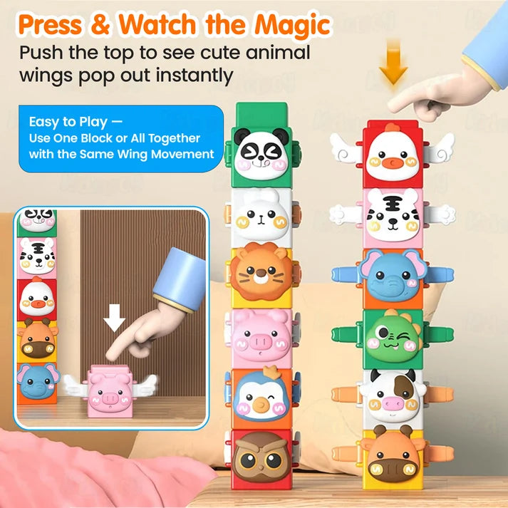 Kidology 12-Piece Pressable Animal Stacking Blocks | Educational Building Toy