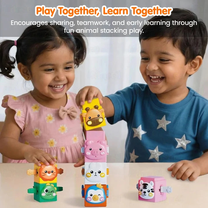 Kidology 12-Piece Pressable Animal Stacking Blocks | Educational Building Toy