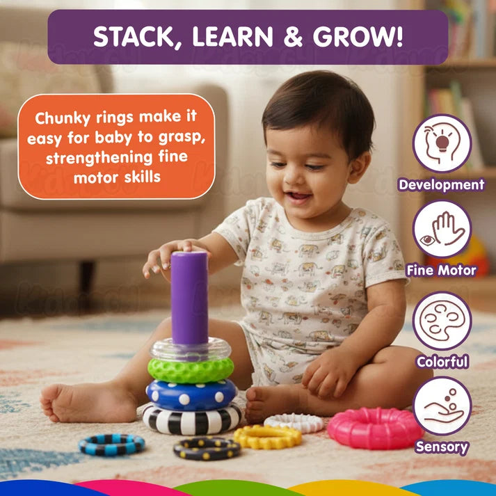 Kidology Sensory Stacking Rings with Rattle | Baby Development & Learning Toy