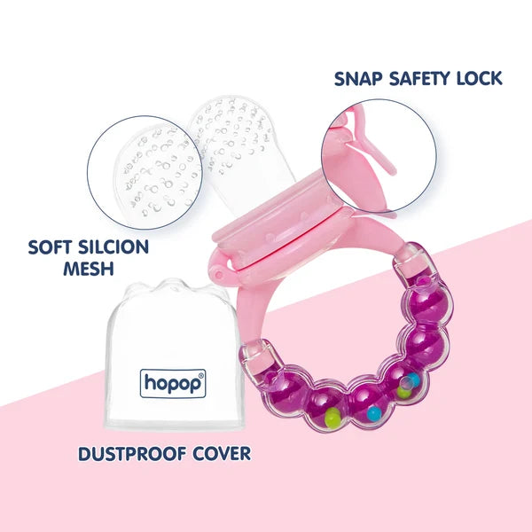 Hopop Baby Food & Fruit Nibbler with Rattle Handle | BPA-Free Mesh Feeder (1 Piece)