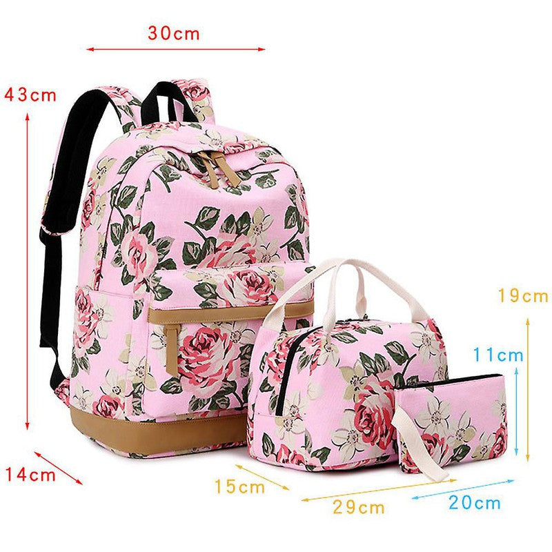 Pink Bloom Matching Backpack with Lunch Bag & Stationery Pouch