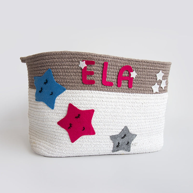 Personalised Twinkly Stars- Cotton Rope Basket (Large) - COD Not Available