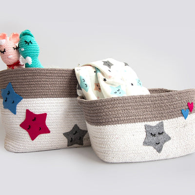 Personalised Twinkly Stars - Cotton Rope Baskets (Set Of 2) - COD Not Available