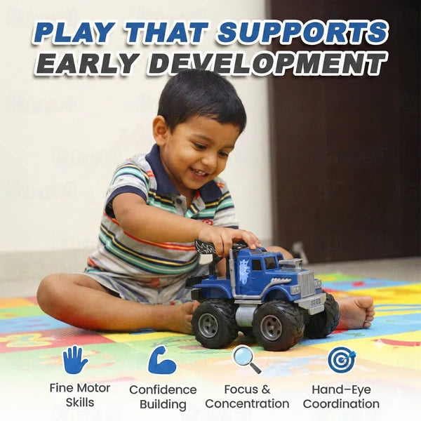 Kidology Friction Mini Monster Truck Toy | Push & Go Toy Vehicle for Kids