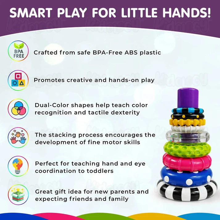 Kidology Sensory Stacking Rings with Rattle | Baby Development & Learning Toy
