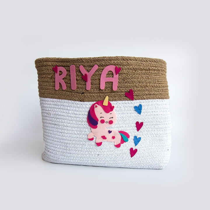 Personalised Set Of 2 Cotton Rope Baskets - Unicorn Dreams (0-12 Years) | COD Not Available