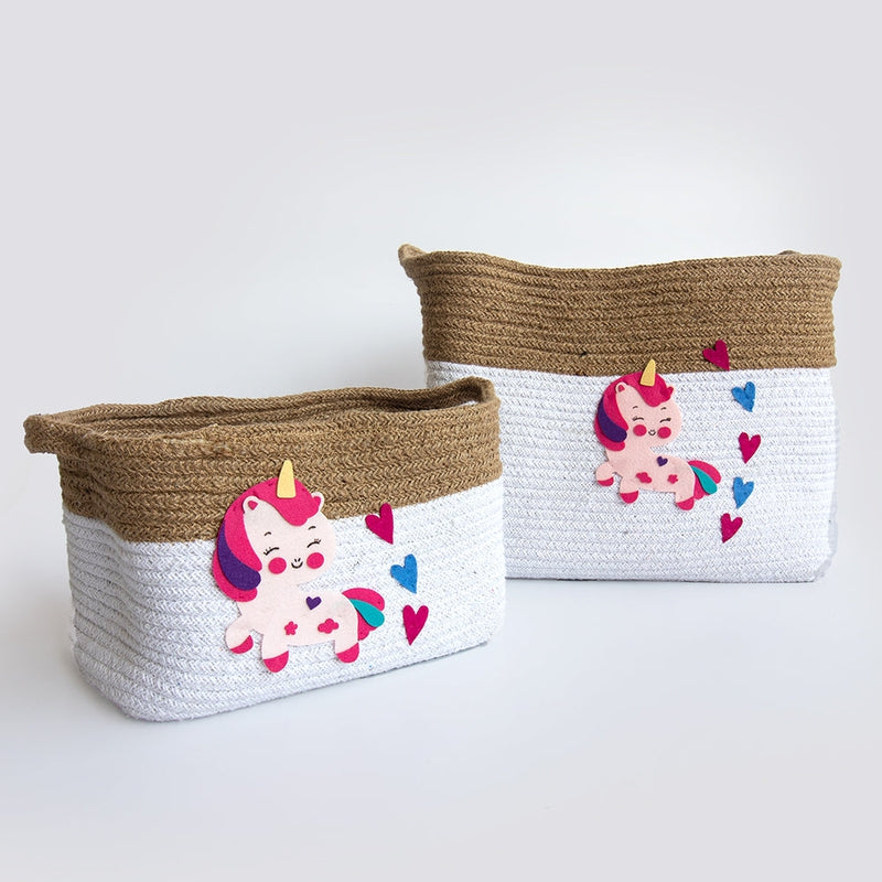 Personalised Set Of 2 Cotton Rope Baskets - Unicorn Dreams (0-12 Years) | COD Not Available