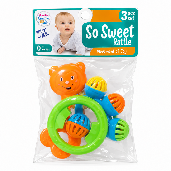 Chubby Cheeks So Sweet Rattle 3-Piece Set | Colorful Baby Rattles & Sensory Toys