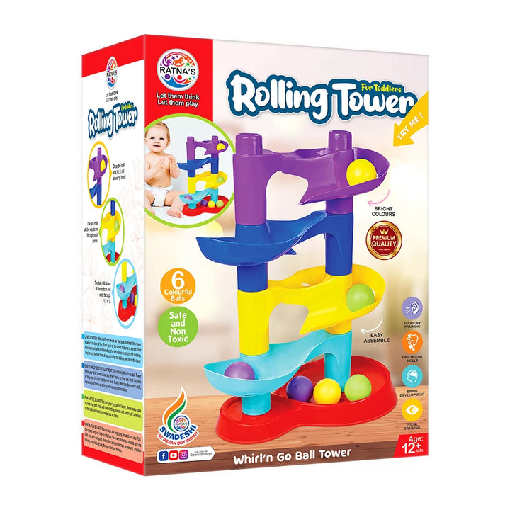 Ratna's Rolling Tower Whirl n Go Ball | Fun for Baby and Toddlers 12 Months & Up