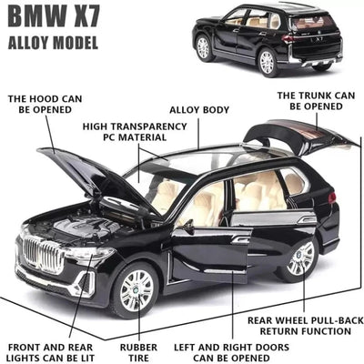 1:24 Metal Toy Car Resembling BMW X7 With Openable Doors Light & Music - Assorted Colours