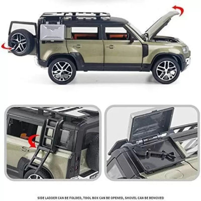 1:24 Metal Die Cast Car Resembling Defender With Light & Sound (Pack of 1) - Assorted Colours