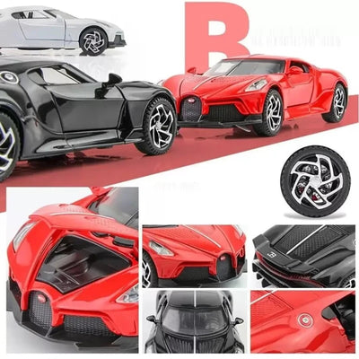 1:32 Diecast Metal Die Car Resembling Bugatti With Light & Sound (Pack of 1) - Assorted Colours