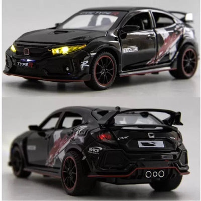 1:32 Metal Die Cast Car Resembling Honda Civic Type-R With Light & Sound (Pack of 1) - Assorted Colours