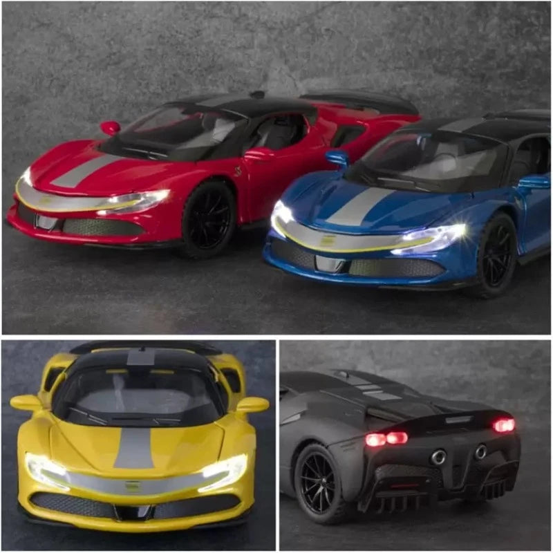 1:32 Diecast Metal Pullback Toy Resembling FERRARI SF90 With Sound Light (Pack of 1) - Assorted Colours