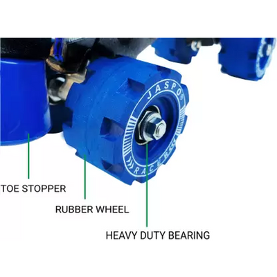 Jaspo Racer Adjustable Rubber Wheel Skates for Senior Quad Roller Skates - Size 1-8 UK  (Blue) | 6-18 Years