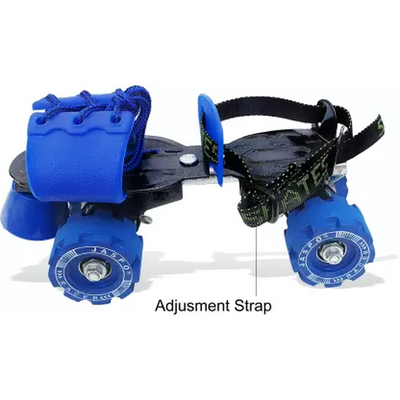 Jaspo Racer Adjustable Rubber Wheel Skates for Senior Quad Roller Skates - Size 1-8 UK  (Blue) | 6-18 Years