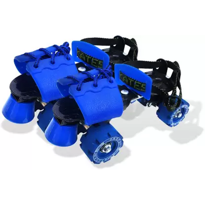 Jaspo Racer Adjustable Rubber Wheel Skates for Senior Quad Roller Skates - Size 1-8 UK  (Blue) | 6-18 Years