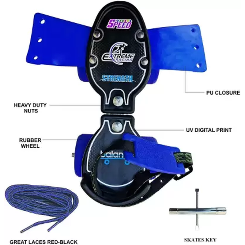 Tenacity Lite Rubber Wheel Adjustable Quad Roller Skate (6-14 years) |  Size 1-8 UK | (Blue)