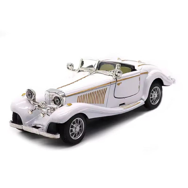 500K 1936 Vintage Diecast Car with Light and Sound Features | 1:24 Scale Model | White