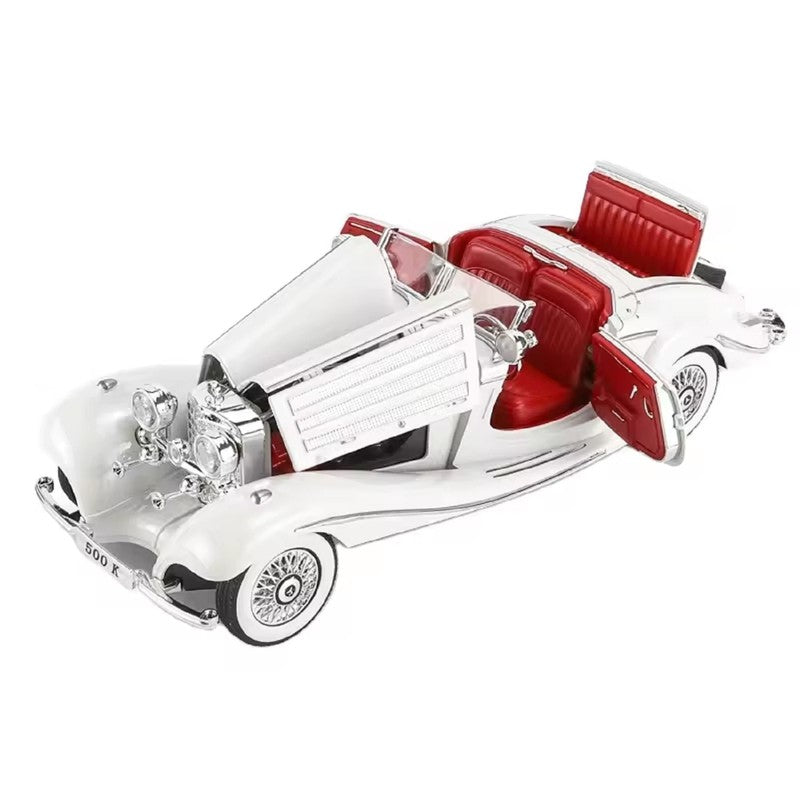 500K 1936 Vintage Diecast Car with Light and Sound Features | 1:24 Scale Model | White