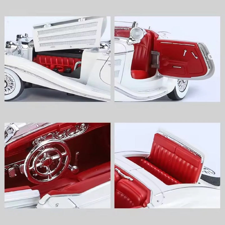 500K 1936 Vintage Diecast Car with Light and Sound Features | 1:24 Scale Model | White