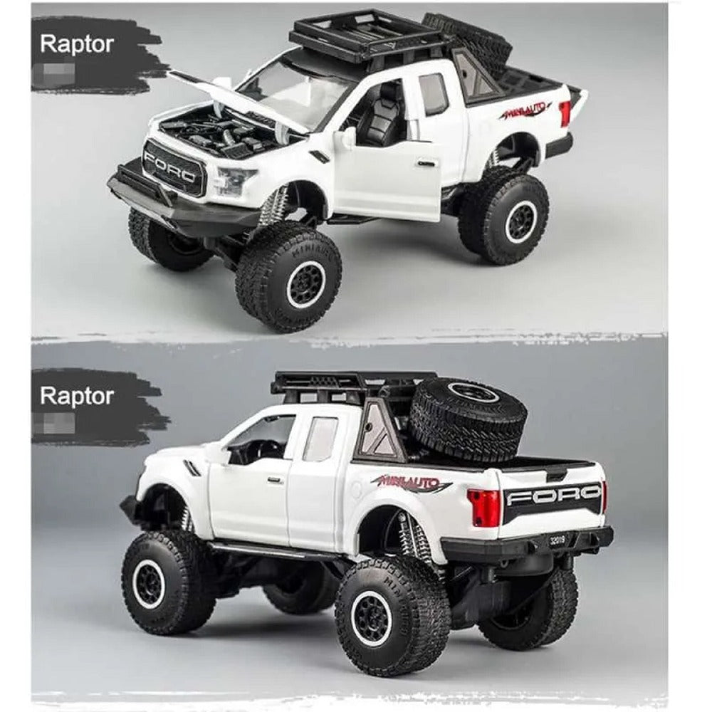 Resembling Ford Raptor F-150 OFF Diecast Car | 1:32 Scale Model | White