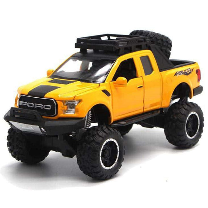 Resembling Ford Raptor F-150 OFF Diecast Car | 1:32 Scale Model | Yellow