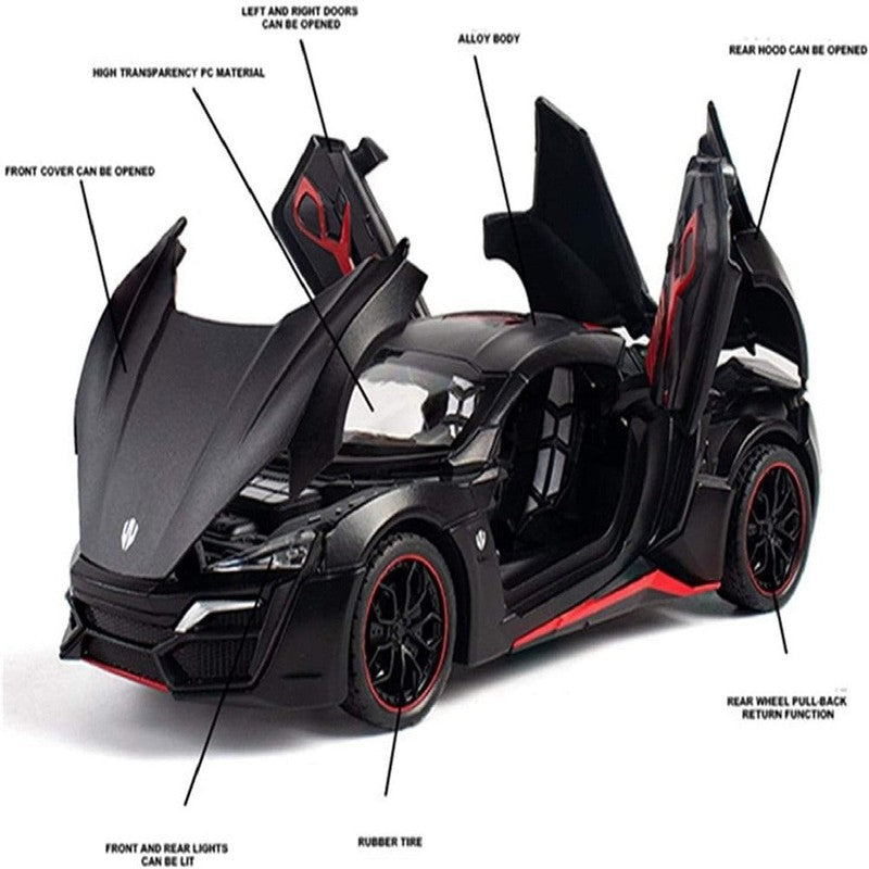 Resembling Hyper Spec Lykan Diecast Car | Black | 1:24 Scale Model