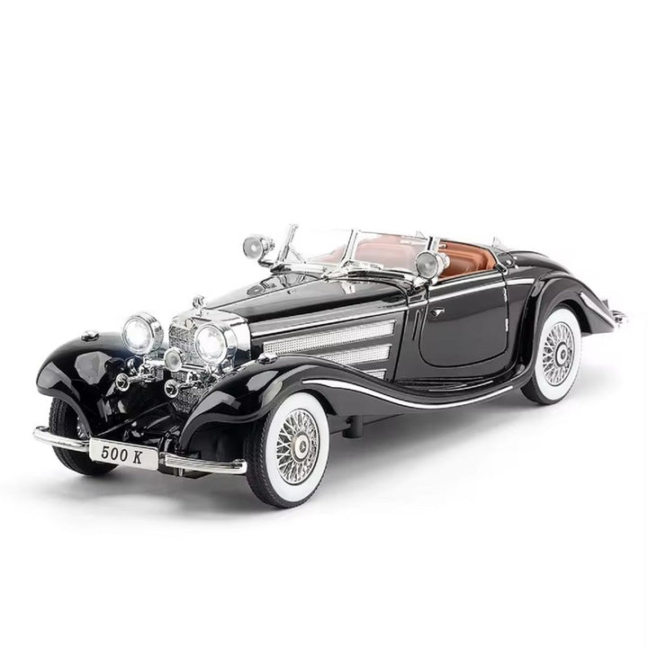 500K 1936 Vintage Diecast Car with Light and Sound Features | 1:24 Scale Model | Black