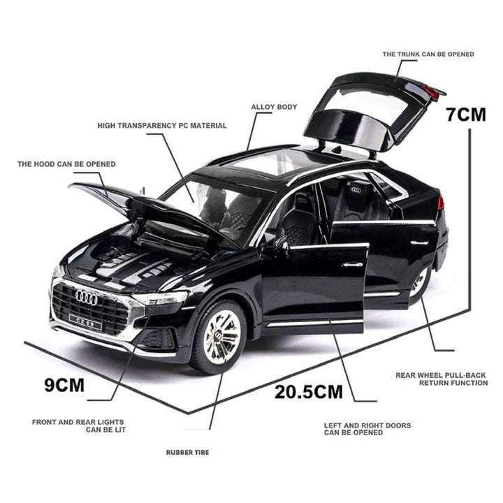 Diecast Resembling Audi Q8 Pull Back Car with Lights & Sounds | 1:24 Scale Model