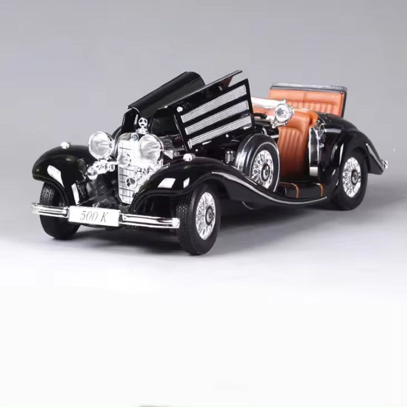 500K 1936 Vintage Diecast Car with Light and Sound Features | 1:24 Scale Model | Black