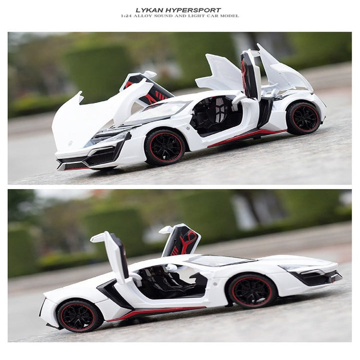 Resembling Hyper Spec Lykan Diecast Car | White | 1:24 Scale Model