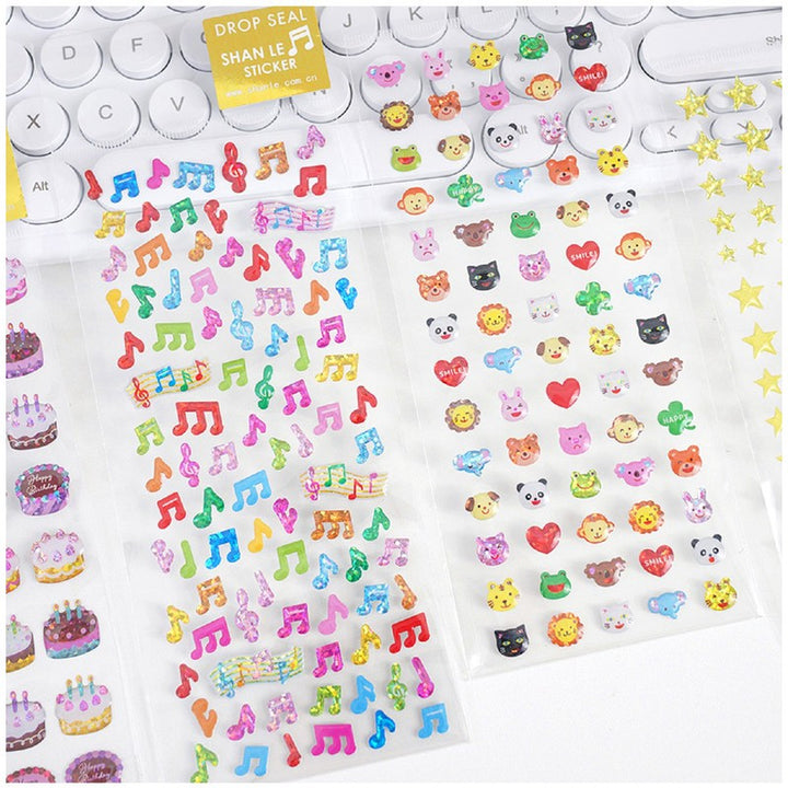 Set of 8 Puffy Stickers – 3D Cake, Animals, Hearts & More (4-8 Years)