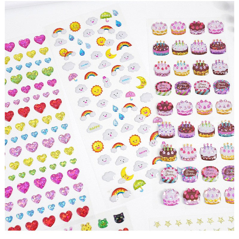 Set of 8 Puffy Stickers – 3D Cake, Animals, Hearts & More (4-8 Years)