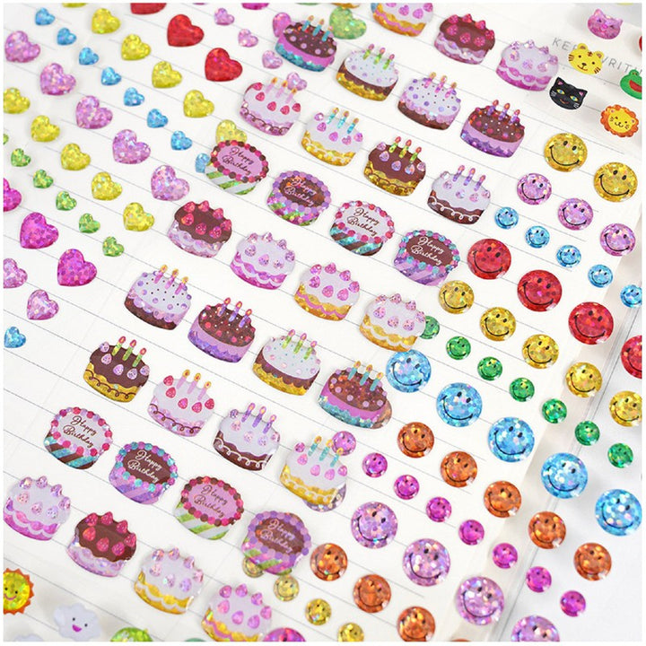 Set of 8 Puffy Stickers – 3D Cake, Animals, Hearts & More (4-8 Years)