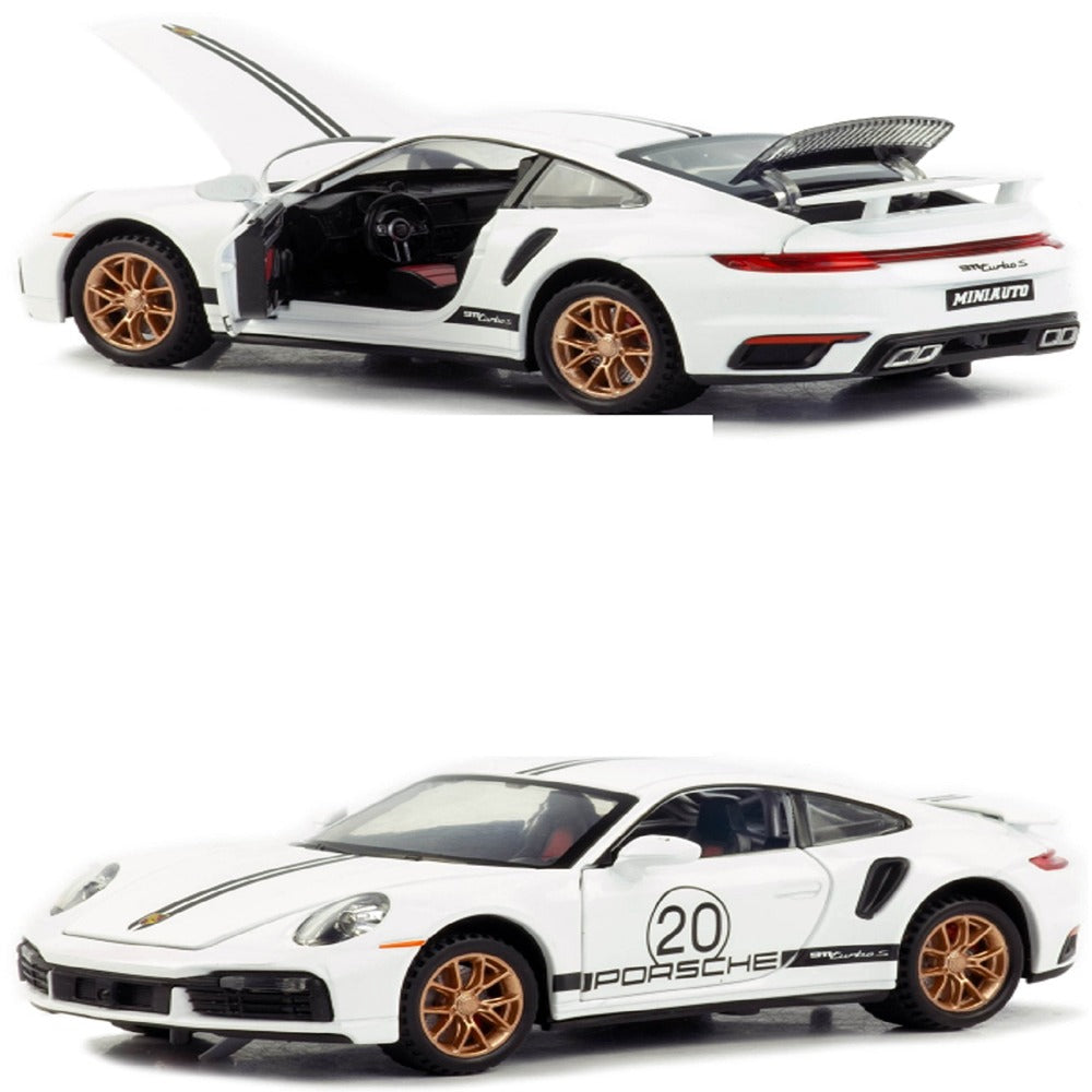 Resembling Porsche 911 Turbo S Sport Diecast Car | 1:32 Scale Model | White
