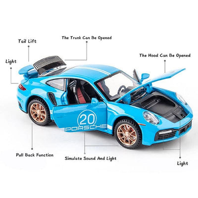 Resembling Porsche 911 Turbo S Sport Diecast Car | 1:32 Scale Model | Blue