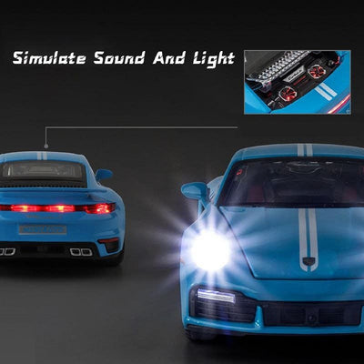 Resembling Porsche 911 Turbo S Sport Diecast Car | 1:32 Scale Model | Blue