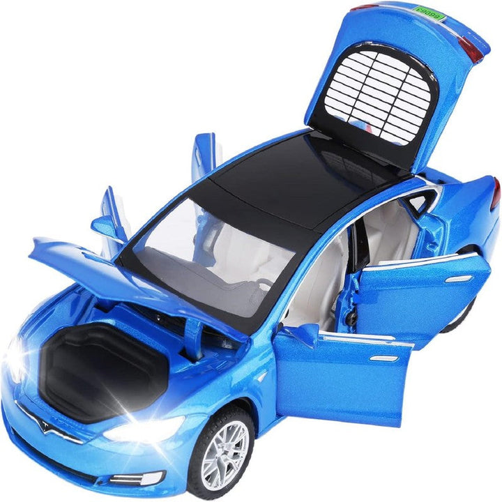 Diecast Resembling Tesla S Pull Back Car with Openable Doors, Light and Sound | 1:32 Scale Model (14 Years Till Grown Ups)