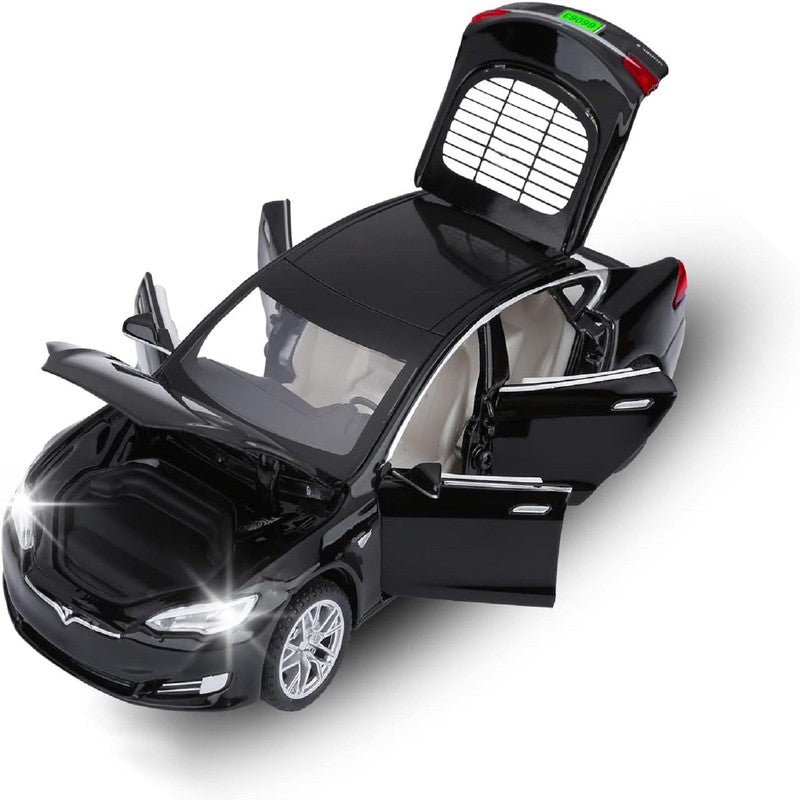 Diecast Resembling Tesla S Pull Back Car with Openable Doors, Light and Sound | 1:32 Scale Model (14 Years Till Grown Ups)