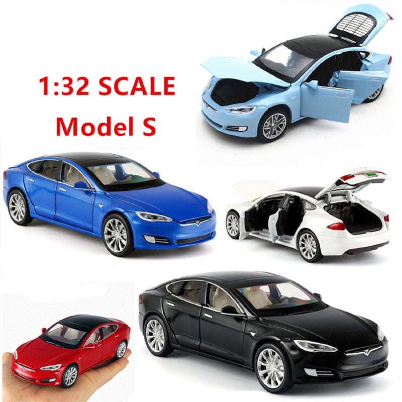 Diecast Resembling Tesla S Pull Back Car with Openable Doors, Light and Sound | 1:32 Scale Model (14 Years Till Grown Ups)