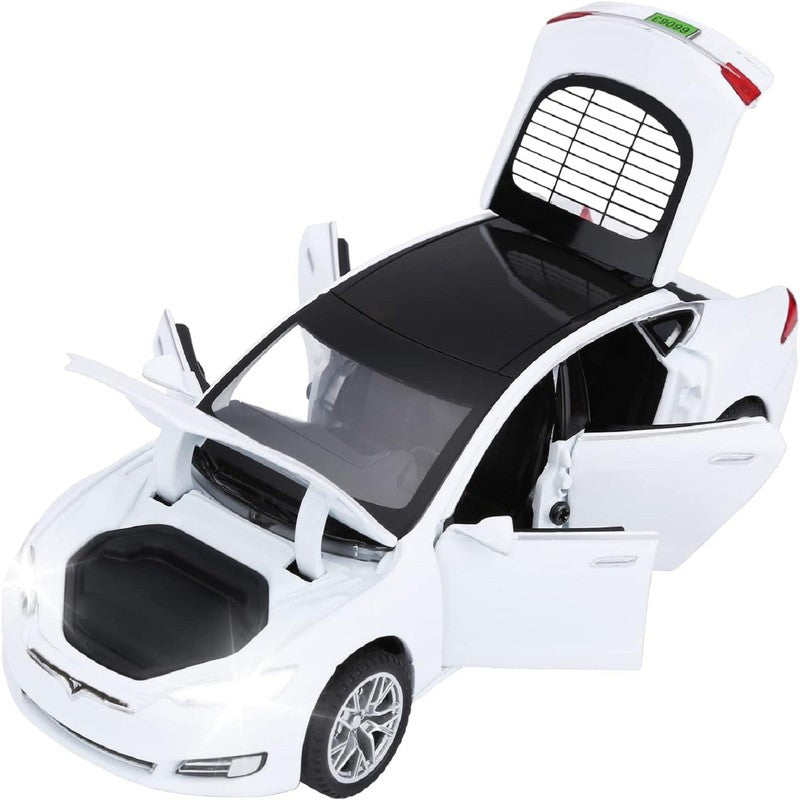 Diecast Resembling Tesla S Pull Back Car with Openable Doors, Light and Sound | 1:32 Scale Model (14 Years Till Grown Ups)