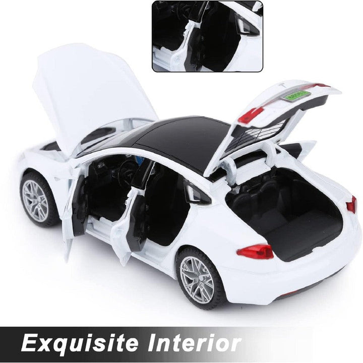 Diecast Resembling Tesla S Pull Back Car with Openable Doors, Light and Sound | 1:32 Scale Model (14 Years Till Grown Ups)