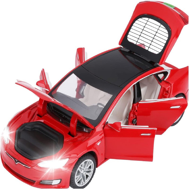 Diecast Resembling Tesla S Pull Back Car with Openable Doors, Light and Sound | 1:32 Scale Model (14 Years Till Grown Ups)