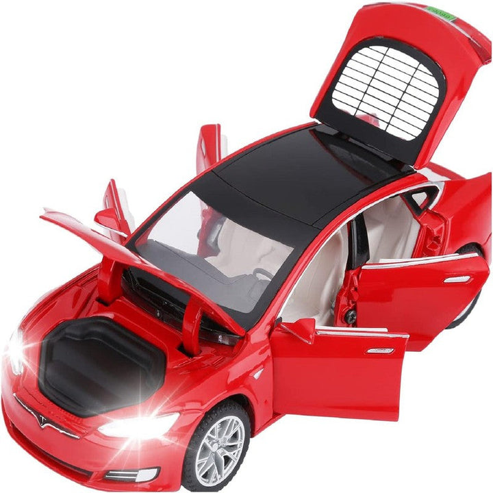 Diecast Resembling Tesla S Pull Back Car with Openable Doors, Light and Sound | 1:32 Scale Model (14 Years Till Grown Ups)